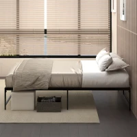 HOMCOM Cadre de lit double 140 x 190 cm, lit double 2 personnes en acier, hauteur 31 cm avec rangement, sommier à lattes, noir(m-9)