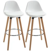 HOMCOM Conjunto de 2 Taburetes de Bar Tapizado en PU Taburetes Altos de Cocina con Asiento 69 cm 43x43x91 cm Blanco(m-11)