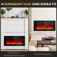 HOMCOM Elektrische haard met wandmontage en afstandsbediening, kunstmatige houtblokken en kristallen, 1800W vermogen, zwart(m-7)
