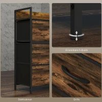 HOMCOM Ladekast, Dressoir, 4 Stoffen Laden, Industrieel Ontwerp, 60x29x85cm, Bruin/Zwart(m-7)