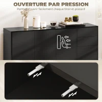 HOMCOM Buffet meuble de rangement 2 tiroirs coulissants 4 portes étagère réglable panneaux de particules 140 x 36 x 74 cm noir(m-6)