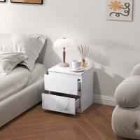 HOMCOM Mesilla de Noche con 2 Cajones Mesa de Noche para Dormitorio Salón 40x34x45 cm Blanco Brillo(m-10)