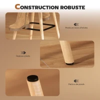 HOMCOM Lot de 2 tabourets de bar, chaises de bar capitonnées avec dossier et repose-pieds, pieds en bois, 41,5x47x97,5cm, gris(m-6)