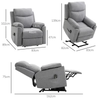 HOMCOM Relaxfauteuil met opsta-hulp, elektrisch, ligfunctie, afstandsbediening, tasjesvering, tot 120 kg, grijs(m-3)