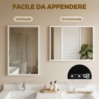 HOMCOM Espejo Rectangular de Baño 50x70 cm Espejo de Pared Decorativo para Salón Entrada Pasillo Horizontal o Vertical Blanco(m-5)