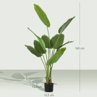 HOMCOM Pianta Artificiale da 160 cm a 10 Foglie in PEVA Verde con Vaso da Ø16.5x13.5 cm(m-3)