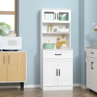 HOMCOM Alacena de Cocina Mueble Buffet de Cocina con 4 Puertas Cajón y Estantes Ajustables para Comedor 60x38x161 cm Blanco(m-10)