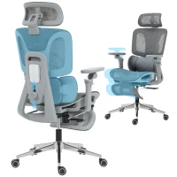 HOMCOM Chaise Bureau Ergonomique avec Accoudoirs 6D Appui-Tête et Profondeur d'Assise Réglables Maille Gris(m-11)