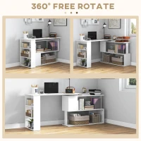 HOMCOM Corner Computer Desk, L Shaped Desk with 360° Rotating Bookshelf, 120W x 110D x 74.5H cm, White(m-5)