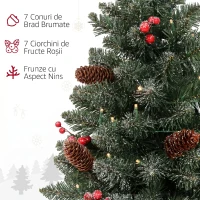 HOMCOM Mini brad de Crăciun 60 cm cu lumini integrate, 86 ramuri, conuri de pin, bobițe roșii, bază din ciment, verde(m-6)