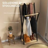 HOMCOM Appendiabiti da Terra in Legno con 2 Barre e Ripiano Inferiore Design Moderno, 61x45x152cm(m-4)