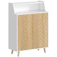HOMCOM Zapatero Entrada Recibidor con 2 Puertas Estantes Ajustables y Compartimento Abierto 75x35x104 cm Blanco y Natural(m-1)