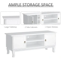 HOMCOM TV Unit up to 55", 2 Doors TV Cabinet with Open Storage Shelves and Cable Management for Living Room, Bedroom, Entertainment Room, 120L x 45W x 50.5H, White(m-5)