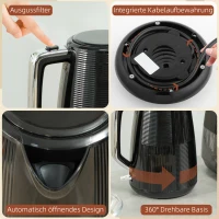 HOMCOM Waterkoker- en Toaster-Set, 1,7 L, verschillende functies, RVS, Zwart(m-9)