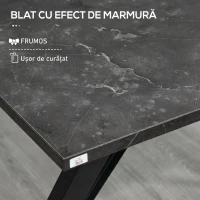 HOMCOM Bar și Masă Înaltă, Stil Industrial, cu Efect de Marmură, din Lemn și Oțel, 120x60x102 cm, Negru(m-9)