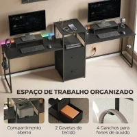 HOMCOM Mesa Gaming Dupla de 244 cm com Estação de Carga Portos USB Suportes para Monitor Gavetas de Tecido Preto(m-7)