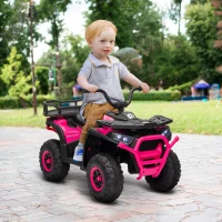 AIYAPLAY 12V Kids Electric Ride on ATV, Battery-Powered Quad Bike w/ Spring Suspension, Forward Backward, Storage Basket, Pink(m-10)