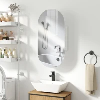 HOMCOM Specchio Bagno Ovale Moderno con Armadietto e Due Ripiani, 45x90 cm, Bianco(m-10)