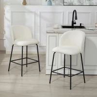 HOMCOM Lote de 2 Taburetes de Bar, Sillas de Bar, Reposapiés y Respaldo, Tela Efecto Lino, Altura de Asiento 68cm, Crema(m-6)