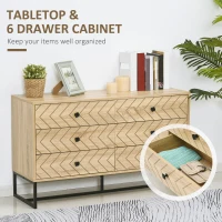 HOMCOM Bedroom Chest of Drawers, 6 Drawer Dresser, Sideboard Cabinet with Zigzag Design and Metal Base, Storage Drawer Unit, 120x71cm, Natural(m-4)