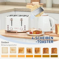 HOMCOM 2-in-1 Toaster en Waterkoker Set, 7 Bruiningsniveaus, Ontdooien en Verwarmen Functie, Cremewit(m-5)