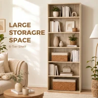 HOMCOM Six Shelf Bookcase - Oak(m-4)