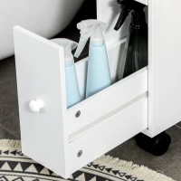 HOMCOM Badkamerkast op wielen, smal design, twee lades, vier wielen, wit, 16 x 49,5 x 66 cm(m-9)
