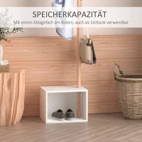 HOMCOM® garderobestandaard met zitbankje en opbergruimte | boomdesign | 6 haken | 40 x 30 x 180 cm | wit, naturel | Aosom.de(m-5)