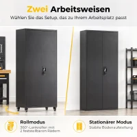 HOMCOM Afsluitbare metalen opbergkast met wielen, 5 verstelbare planken, staal, 80 x 40 x 180 cm, zwart(m-5)