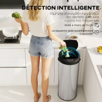 HOMCOM Poubelle de cuisine automatique 55 L en acier inoxydable, couvercle à fermeture en douceur, 32 x 30 x 78,5 cm, argent(m-4)