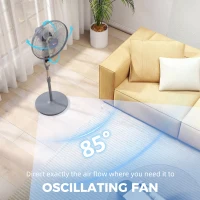HOMCOM 16in Pedestal Standing Floor Fan, Oscillation Cooling Fan with Remote Control, Grey(m-6)