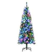 HOMCOM 5FT Tall Prelit Pencil Slim Artificial Christmas Tree with Realistic Branches, 250 Colourful LED Lights and 408 Tips, Xmas Decoration, Green(m-1)