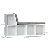 HOMCOM Bibliotecă cu 5 Rafturi Deschise și 2 Perne, Mobilier Modern din Lemn, pentru Living, Dormitor și Birou, Gri Alb(m-3)