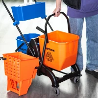 HOMCOM Chariot de ménage chariot de lavage professionnel essoreuse latérale seau 26 L + panier de rangements 78 x 45 x 95 cm métal et plastique orange(m-10)
