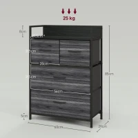 HOMCOM Ladekast, dressoir, 4 stoffen laden, industrieel design, 60x29x85 cm, zwart(m-3)
