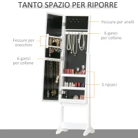 HOMCOM Armadietto Portagioie con Specchio Regolabile e Luci LED Bianco Caldo, 36x30x136 cm(m-4)