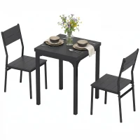 HOMCOM 3 Piece Space-Saving Kitchen Table and Chairs, Dining Table Set for 2 with Metal Legs, Black Wood Effect(m-15)