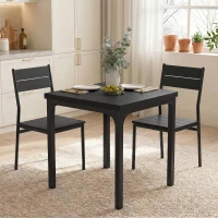 HOMCOM 3 Piece Space-Saving Kitchen Table and Chairs, Dining Table Set for 2 with Metal Legs, Black Wood Effect(m-9)