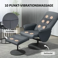 HOMCOM Massagestoel met voetenhocker, ergonomische stoel met 10 vibratiepunten, kunstleer, 76 x 81 x 105 cm, Donkergrijs(m-4)