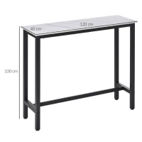 HOMCOM Bartafel met Marmerlook, Stalen Frame, Nivelleringspoten, 120x40x100 cm, Wit/Zwart(m-3)