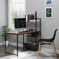 HOMCOM Reversible Computer Desk with Storage Shelves on Left or Right, Industrial Reversible Writing Desk for Home Office, Study, Easy Assembly, 120 x 64 x 121cm, Rustic Brown and Black(m-2)