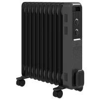 HOMCOM 2500W Oil Filled Radiator, 11 Fin, Portable Electric Heater with 3 Heat Settings, Safety Cut-Off and Wheels, Grey(m-1)