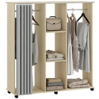HOMCOM Armoire penderie Meuble de Rangement Mobile 6 roulettes 120L x 40l x 128H cm en bois naturel(m-11)