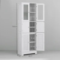 HOMCOM Mobile Colonna Bagno con 3 Armadietti e Ante in Vetro e a Persiana, 60x30x170.5cm, Bianco(m-3)