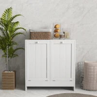 kleankin Mueble Ropa Sucia con 2 Cestos para Ropa Sucia Ideal para Lavandería 66x33x68 cm Blanco(m-7)