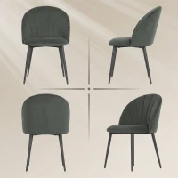 HOMCOM Set 2 Sedie da Pranzo Imbottite con Schienale a Conchiglia in Velluto, 52x55x79 cm, Grigio(m-7)
