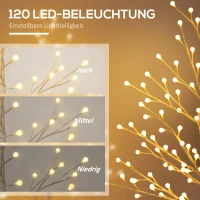 HOMCOM Kunstberk met 120 LED-lampjes, 3 lichtstanden, opvouwbare takken, IP44, 150 cm, wit(m-4)