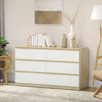 HOMCOM Cassettiera 6 Cassetti Moderna in Legno, 135x48x77cm, Bianco e Colore Legno(m-10)