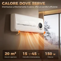 HOMCOM Calefactor Eléctrico Bajo Consumo de Pared 2000W con 3 Modos Pantalla LED Termostato Temporizador y Oscilación Blanco(m-4)