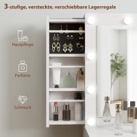 HOMCOM Kaptafel met Spiegel en 12 LED-lampen, Friseurtafel met 7 Lades, 6 Verborgen Opbergvakken, Spaanplaat, Wit(m-7)
